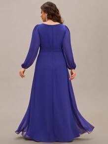 EVER-PRETTY Plus Size Elegant Romantic A-Line Bridesmaid Dress Blue Formal Dresses