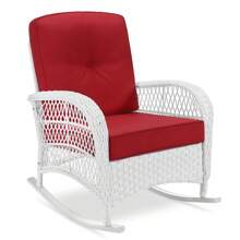 VIVIJASON Outdoor White Wicker Rocking Chair, Patio Rattan Rocker Chair With Steel Frame, Rocking Lawn Chair Patio Furniture - Red - View 7