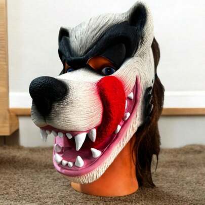 Fantasia Máscara Lobo Mau Gigante dentes e língua de fora para festas e eventos