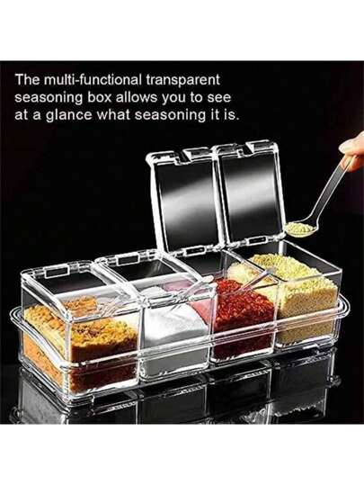 1pc Household 4-In-1 Salt Spice Jar Storage Container Seasoning Box