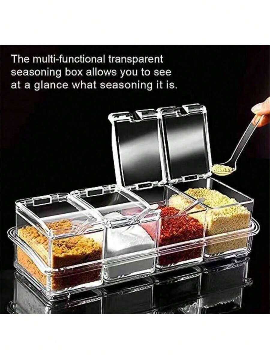 1 pieza Recipiente de almacenamiento de sal, especias y condimentos de 4 en 1 para el hogar