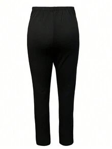 女士休闲高腰纯色褶皱裤