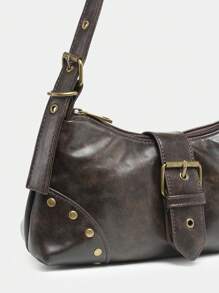 1 Stück vintage Damen-Schultertasche aus weichem, abgenutztem Leder mit Leopardenmuster und Nieten-Dekor, geeignet für Arbeit, Pendeln, Dates, Partys, Y2K-Stil, 2000er-Jahre Mode