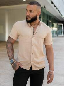 Camisa Masculina Gola padre - Bege - Visão 2