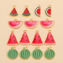 10pcs Mixed Watermelon Charm Pendant Zinc Alloy Fruit Decor, Suitable For DIY Earrings, Bracelets, Jewelry Making Accessories