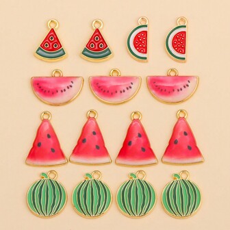 10pcs Mixed Watermelon Charm Pendant Zinc Alloy Fruit Decor, Suitable For DIY Earrings, Bracelets, Jewelry Making Accessories