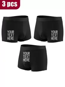 3 pares de calzoncillos tipo bóxer personalizados para hombres, de tela de poliéster suave y cómoda, con diseño personalizado en negro, regalo para el novio - Negro - Ver 1