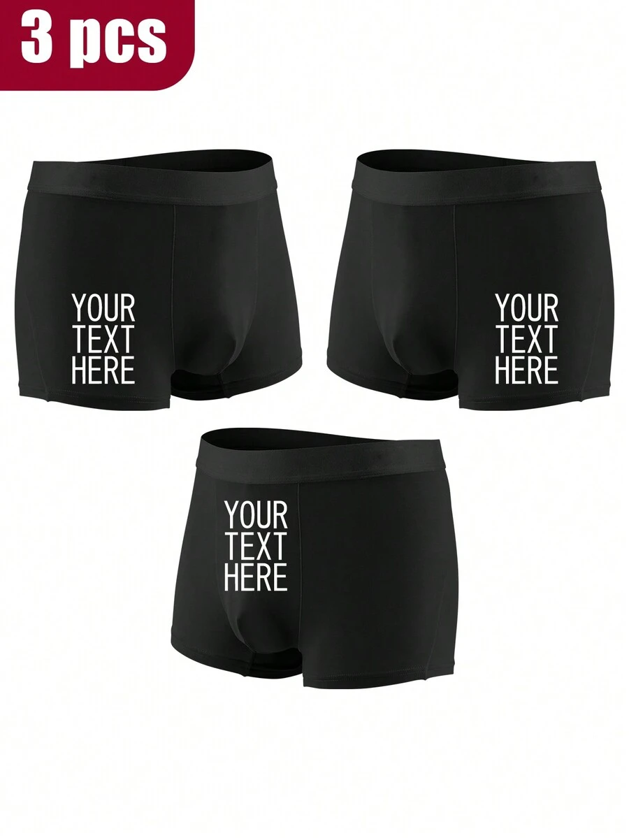 3 pares de calzoncillos tipo bóxer personalizados para hombres, de tela de poliéster suave y cómoda, con diseño personalizado en negro, regalo para el novio - Negro - Ver 1