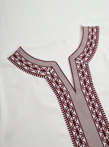 Gandoura Style Embroidered Traditional Long Robe, Muslim Moroccan Men Half Sleeve Thobe