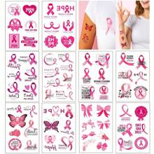 10 Sheets Breast Cancer Awareness Temporary Tattoos Pink Ribbon Tattoos Stickers Breast Cancer Survivor Gifts Stickers Waterproof Butterflies Pink Ribbon Fake Tattoos For Party Supplies