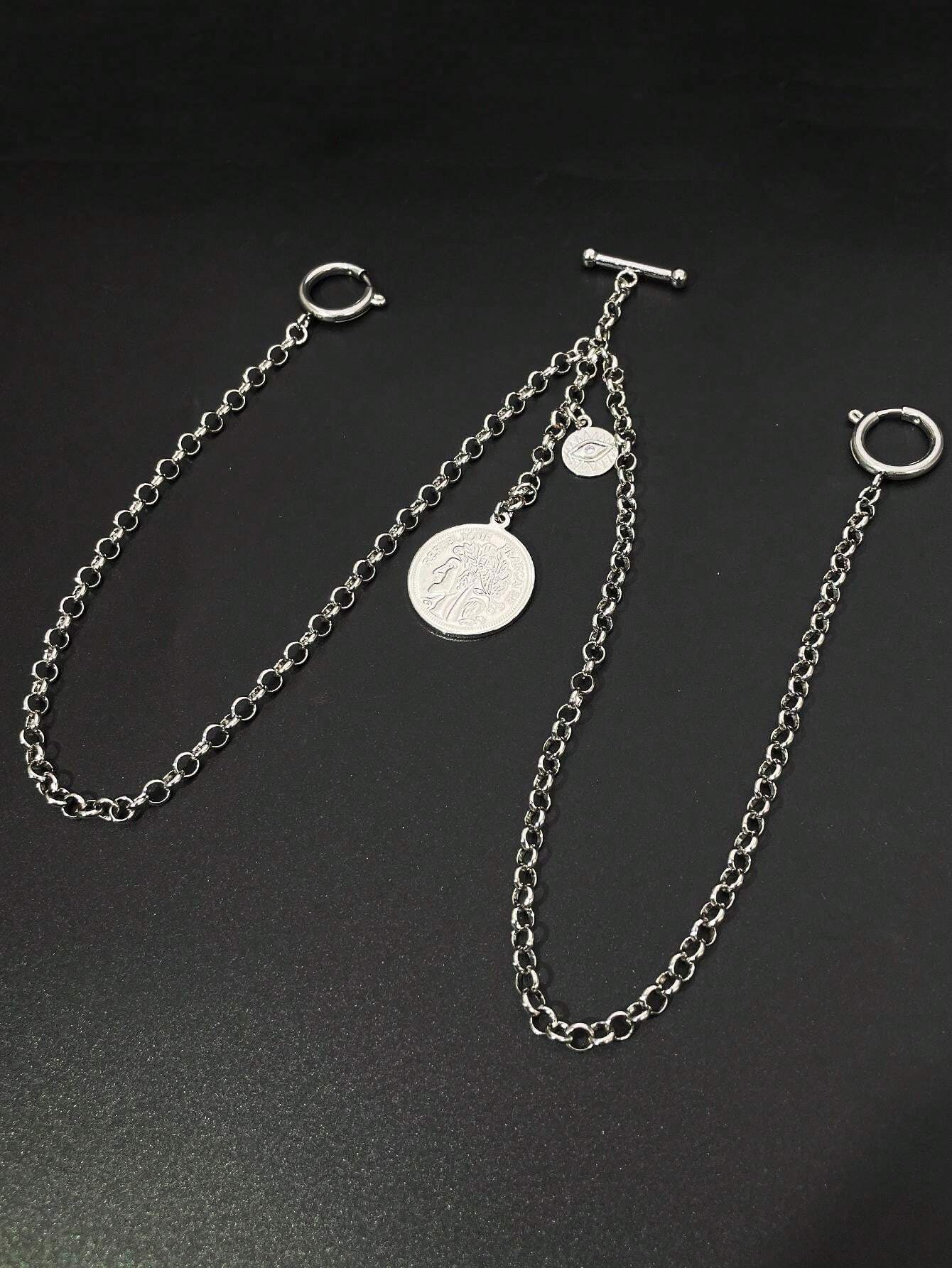 Silver Metal Double Chain Waistcoat Chains Suitable For Wearing With