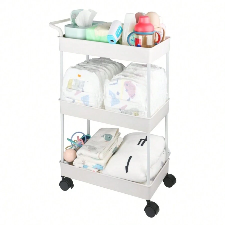 Baby Diaper Caddy, Plastic Movable Cart For Newborn Nursery Essentials
