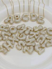 1 pezzo Collana con ciondolo a lettera da A a Z, esageratamente deformata, micropavé con zirconi cubici, placcata in oro 18K, ciondolo a iniziale per uomo e donna