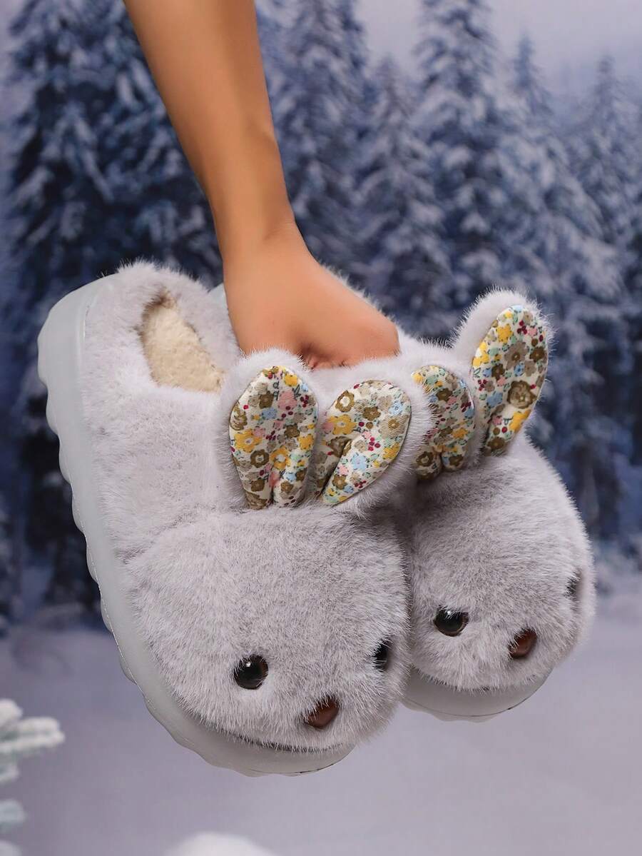 Women's Cute Cartoon Rabbit House Slippers, Cozy Plush Lining Warm