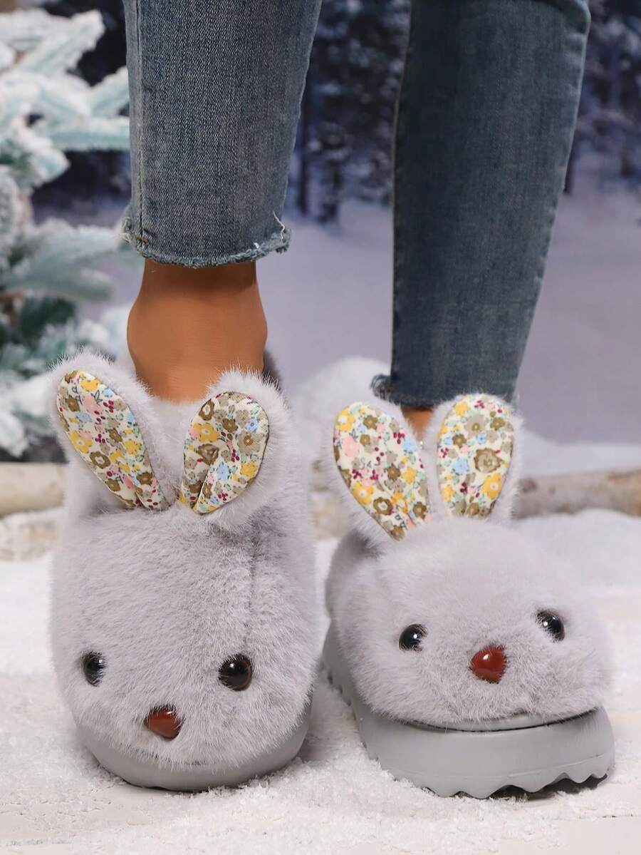 Women's Cute Cartoon Rabbit House Slippers, Cozy Plush Lining Warm