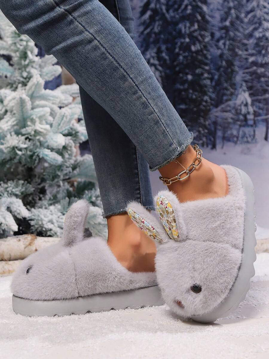 Women's Cute Cartoon Rabbit House Slippers, Cozy Plush Lining Warm