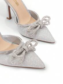 Women's Rhinestone Bow Knot Ankle Strap  Pumps  Pointed Toe Stilettos High Heels Festival Festival Party Prom Dress Shoes - 銀色 - 查看 6