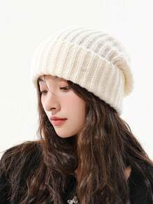 1pc Winter Knitted Hat Women Korean Fashion Solid Outdoor Warm Beanies All-Match Casual Elastic Comfortable Cap New Hip Hop Unisex Female Beanies For Women Casual Stacking Knitted Bonnet Caps Very Suitable For Campus Life And Daily Travel Wear - A - View 6