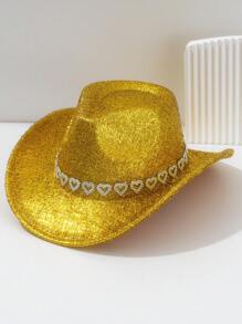 1 Peça Chapéu de Cowboy Metálico Sólido Brilhante Unissex/Feminino, Cinto Vazado em Forma de Coração, Luxo Fashion Pessoal, Estilo Gótico de Rua, Estilo Hip-Hop Cyberpunk, Estilo Y2K, Versátil Elegante e Estiloso, Cor Brilhante e Vibrante para Primavera/Verão, Adequado para Dia de Trabalho, Festa, Roupa de Festival de Música