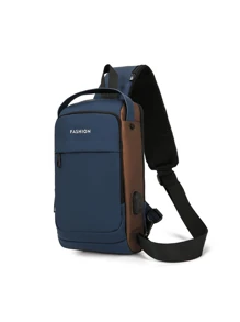Compact Single-Sided Crossbody Shoulder Backpack USB Code Lock Waterproof - Màu xanh lam - Xem 8