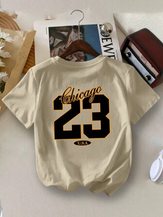 Young Boy Chicago 23 Sports Printed Round Neck T-Shirt