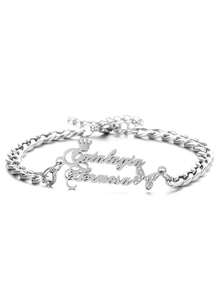 Vòng tay tên bằng thép không gỉ có thể điều chỉnh hình trái tim, con bướm, chữ cái đính đá Zirconia lấp lánh tùy chỉnh, trang sức Punk cho cặp đôi, quà tặng sinh nhật/kỷ niệm cá nhân cho bạn gái/vợ - Bạc - Xem 8