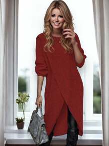 Long Sweater With Crossed Hem For Women - 紅色 - 查看 3