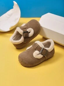 1 Pair Fashionable Flat Shoes For Baby Girls, Round Toe, Simple, Versatile, Comfortable & Soft Sole, Slip-On Design, Warm Lining For Autumn & Winter