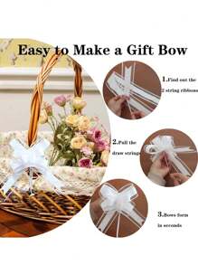10 pièces - Fleur de ruban à tirer pour voiture de mariage, décoration pratique d'emballage-cadeau Fleur blanche 3D, fleur de décoration de poignet de mariée et de demoiselle d'honneur pour thème de mariage DIY, fleur de fixation de rideau, de nappe, de bonbons, de panneau, d'emballage-cadeau de fête d'anniversaire de mariage, de décoration de chambre, de Noël, de Thanksgiving, fournitures de décoration artisanale DIY