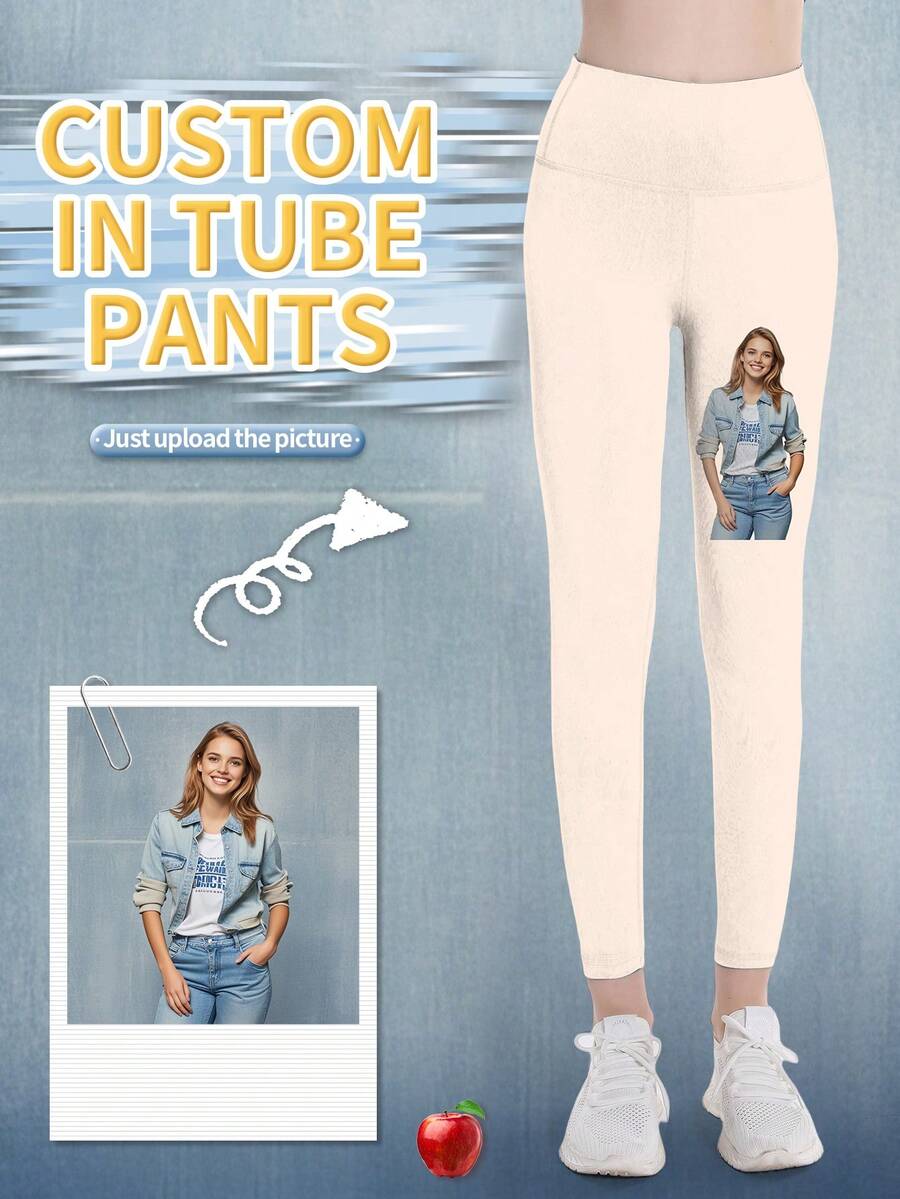 1 双定制脸部女式趣味紧身裤，将任意脸部放在袜子上，带有照片的个性化袜子， - 杏色 - 查看 1