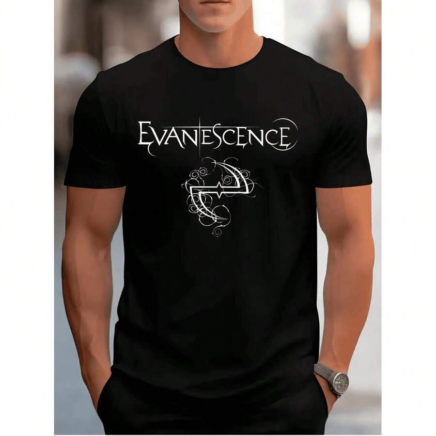 Men's T-Shirt With Evanescence Band Print - 黑色 - 查看 1