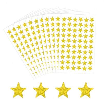 600/1200pcs Gold Star Stickers, 10 Sheets Holographic Gold Star Stickers Suitable For Rewards, Gold Foil Stickers, Small Star Stickers Applicable For Planning, Behavior Charts, Teacher Supplies, Graduation Season, Christmas