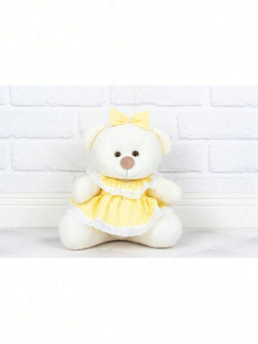 Teddy Bear Plush Straw Polka Dot Baby Dress 15 Cm - Ideal For Niches And Decorations - Chấm bi màu vàng - Xem 1