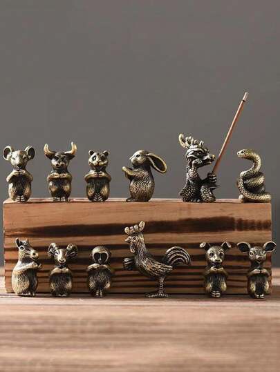 1 件 12 生肖香座，复古合金香炉，适用于牛、马、猪、鸡、鼠、狗、蛇、龙、猴、羊、虎、兔、龟、蜗牛