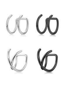 AVYRING 4Pcs Stainless Steel Ear Cuffs: Adjustable Non Piercing Cuff Earrings Minimalist Fake Helix Cartilage Earcuff, Dainty Clip-On Earrings Hypoallergenic For Women Men