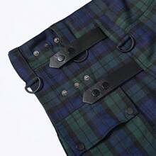 European & American Spring Season Men's Traditional Scottish Tartan Plaid Kilt Skirt, Pure Green Pleated Skirt, Suitable For Festivals, Halloween,  Costume, Party, Adjustable Size, With Decorative Belt