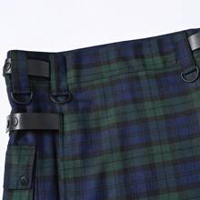 European & American Spring Season Men's Traditional Scottish Tartan Plaid Kilt Skirt, Pure Green Pleated Skirt, Suitable For Festivals, Halloween,  Costume, Party, Adjustable Size, With Decorative Belt