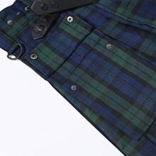 European & American Spring Season Men's Traditional Scottish Tartan Plaid Kilt Skirt, Pure Green Pleated Skirt, Suitable For Festivals, Halloween,  Costume, Party, Adjustable Size, With Decorative Belt