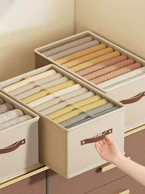 1 Beige Oxford Cloth Foldable Drawer Style Clothing Storage Box, Without Compartments, Used For Storing Wardrobes, Jeans, And Sweaters. Autumn Decoration, Holiday Decoration, Room Decoration, Home Decoration, Bedroom Decoration, Fabrics That Can Be Placed On Window Wardrobe Storage Racks, Large Clothing Storage Boxes In Bedrooms,