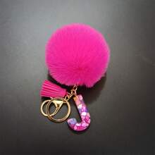 Llavero con pompón de peluche y piedra rosa en forma de letra, decoración para bolso, accesorio de estilo, regalo, recuerdo, accesorio para coche, dije para bolso, accesorios escolares, gótico, Y2K