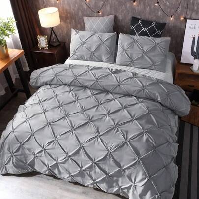 3 Pieces Black/Grey Pinch Pleat Duvet Cover Bedding Set Luxury Bedding Set With 2 Pillowcases Double King Size Seersucker Quilt Cover Zipper Closure, Suitable For Bedroom And Guest Room Decor, Fall, All Season, Valentine's Day Gifts