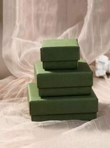 1 件复古绿色简约方形天鹅绒内衬珠宝盒、礼品包装手提包