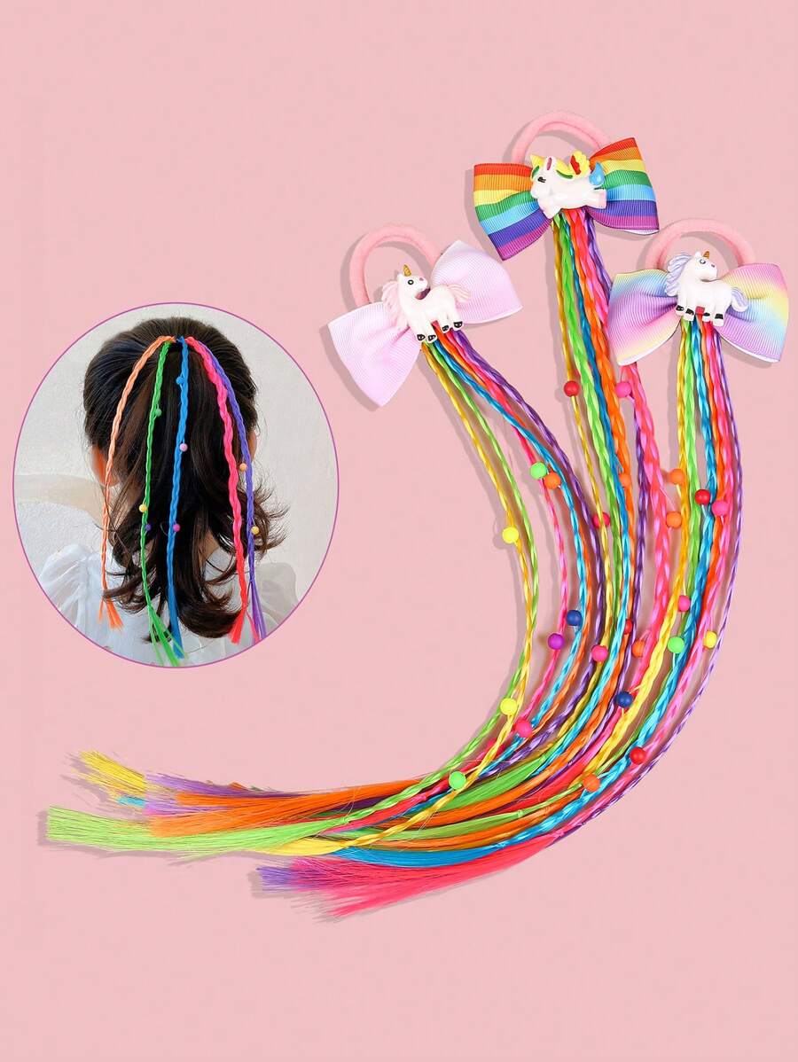 Set de 1/3 piezas Accesorios para el cabello de niños, lazo de arcoíris, adorno de bello colorido mini para niñas, ideal para peinados y uso diario - Multicolor - Ver 1
