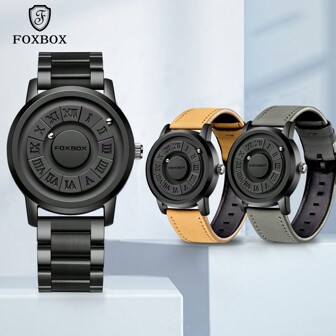 Foxbox 男士石英表复古炫酷表盘显示设计盲触防水旋转磁珠手表