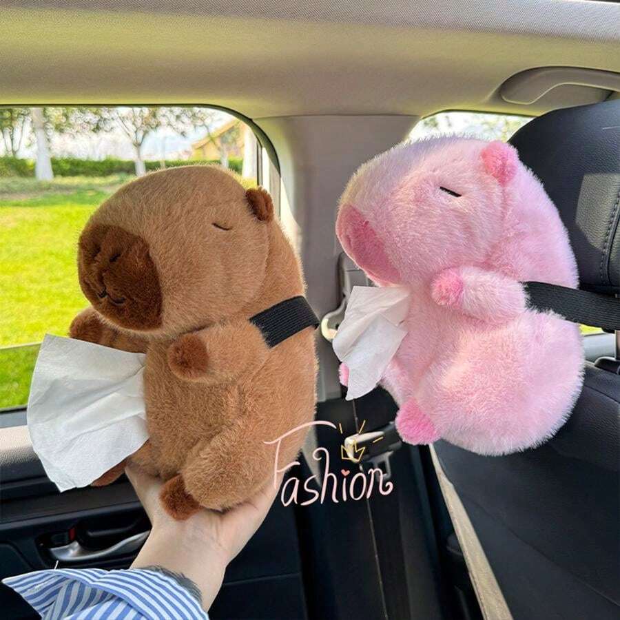 1pc Cartoon Car Tissue Box, Capybara Design Paper Tissue Holder, Cute