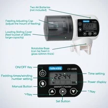 Nobleza - Futterautomat Aquarium Zubehoer Fische Futterspender 200ml Große Kapazität Fischfutter bis zu 4 Mal am Tag mit Zeitschaltuhr LCD Display für Urlaub Teich Goldfische Tank - Schwarz und Weiss - Übersicht 2