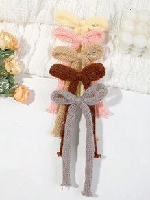 6 件秋冬款多色羊毛蝴蝶结发夹和发爪，适合女孩