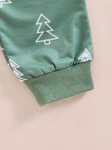 Amababa 2pcs/Set Boys' Pine Tree Print Round Neck Top And Matching Pants Set - Green - View 5
