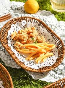 3 件/2 件/1 件手工编织藤条食物托盘、小吃篮、水果篮、面包篮、薯条篮、炸鸡篮、野餐篮、烧烤篮、可重复使用的早餐/饮料盘，用于家庭装饰和整理 - 橢圓型 - 查看 2