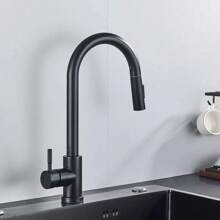Jet Black Kitchen Faucet, Pull-Out Kitchen Faucet, Touch Kitchen Faucet - Black - View 5